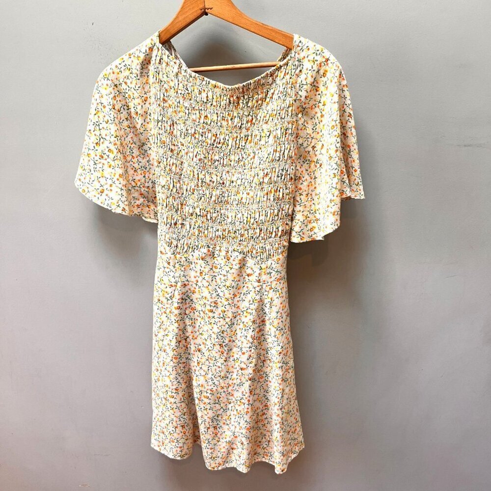 Free People Florence Mini Smocked Floral Lace Up‎ Dress Sz. XS